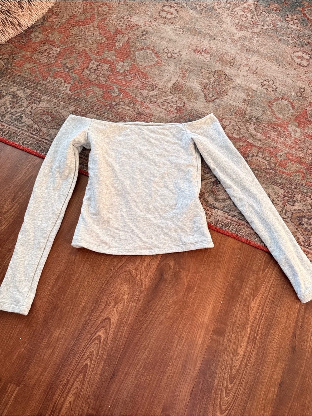 Abercrombie & Fitch Light Gray Off-the-Shoulder Long Sleeve Top